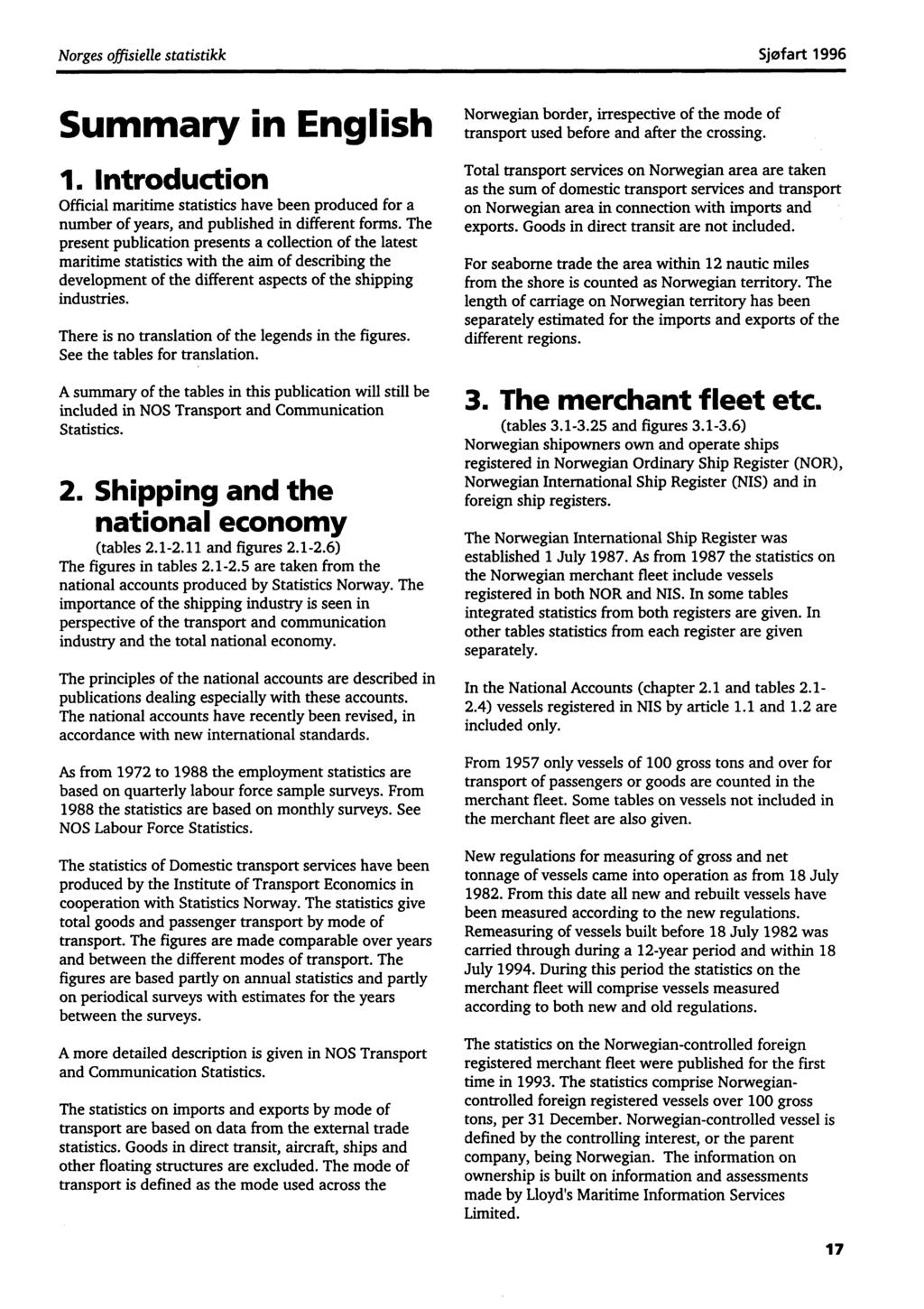 Norges offisielle statistikk Sjøfart 1996 Summary in English 1. Introduction Official maritime statistics have been produced for a number of years, and published in different forms.