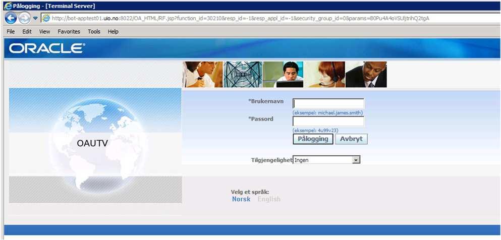 PÅLOGGING TIL ORACLE forts - BOT-Startside - Kursbasen Velg Innlogging OAUTV (kursapplikasjon) PÅLOGGING TIL ORACLE forts - BOT-Startside - Kursbasen