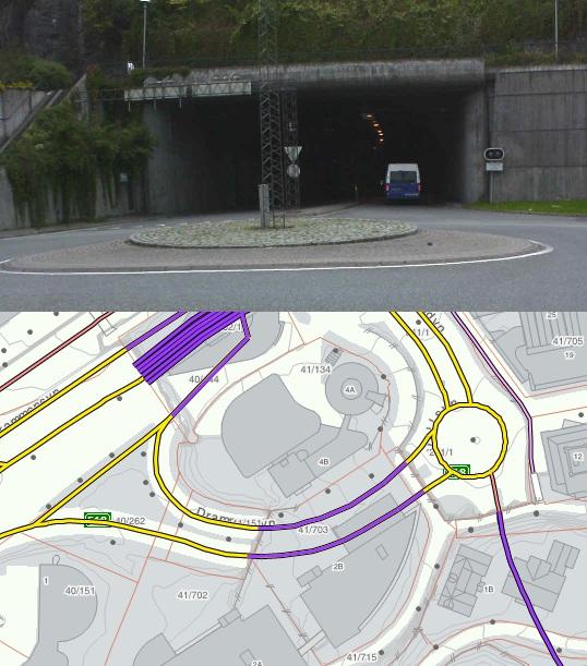 Antall tunneler = 1, antall tunnelløp = 4 (figur) Tunnellengde: Lengde av lengste rute det kan kjøres gjennom systemet.