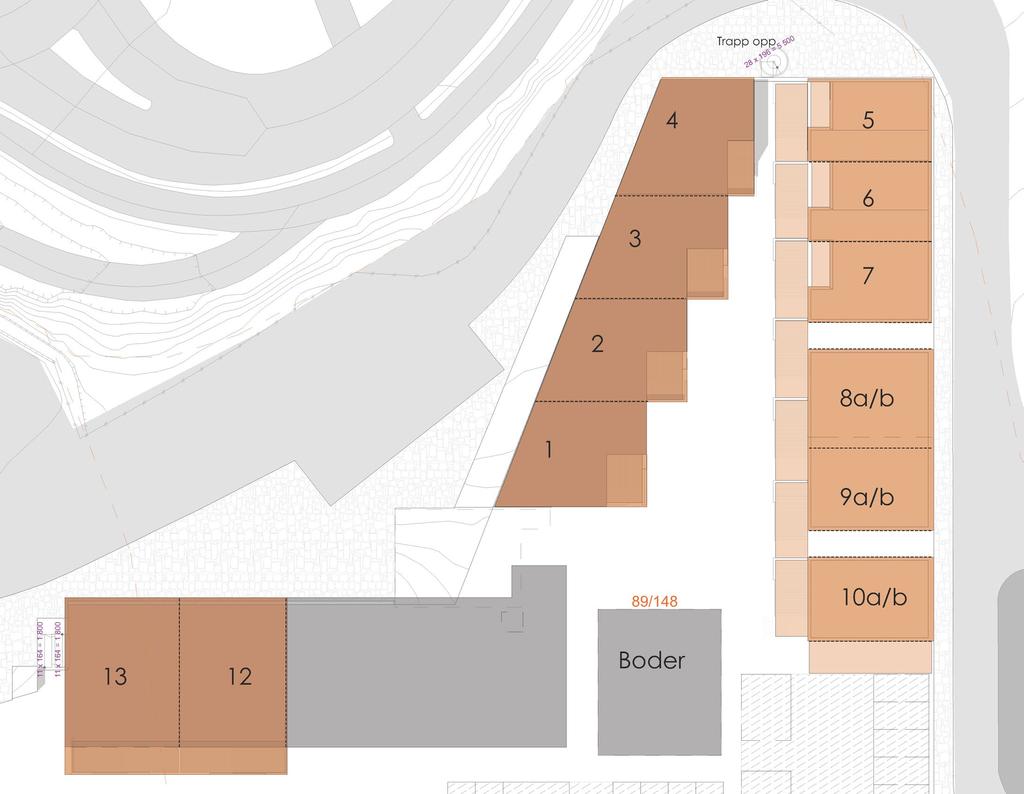 I byggetrinn 2 er det planlagt 3 leilegheiter i rekke på litt over 140 m2, 4 leilegheiter på 75 m2 og 2 leilegheiter på 90 m2.
