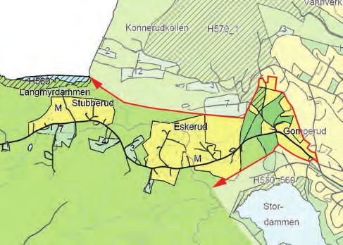 med N på plankartet), er unntatt fra denne kvoten. For del av Konnerud, vest for Skalstadkrysset tillates det ikke ny bebyggelse før Hagbart Kyllands vei er ført frem til Stubberudveien. 2.