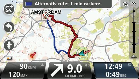 TomTom-enheten hjelper deg med å nå reisemålet så fort som mulig ved å vise deg en raskere, alternativ rute når det er tilgjengelig.