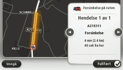 Merk: Du kan også få tilgang til skjermen Vis trafikk på ruten ved å trykke på trafikkområdet på kategorien LIVE Route-oppsummering.