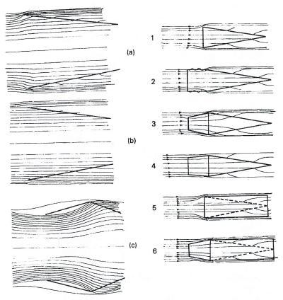 70 mest effektive (se figur 32) (Tranter & Heron 1967, Tranter & Smith 1968). Figur 32. Figurene (a, b og c) til venstre viser hvilket mønster vannstrømmen har i fronten av planktonhåven.