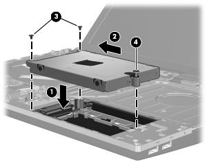 18. Løft harddisken (4) ut av harddiskbrønnen. Slik installerer du en harddisk: 1. Sett harddisken inn i harddiskbrønnen (1). 2.