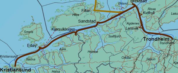 Karta viser hurtigbåtstrekningane våre på Sunnmøre og i Romsdal: Fylkesinterne ruter (Kjelde: Konkurransegrunnlag.Hurtigbåtruter i Møre og Romsdal 01.01.2009 31.12.2014.