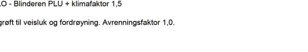 Avrenningsfaktor 1.0. Grasareal over parkering 179 m2, grasbakke pa terreng 4219 m2. Netto nedbørsareal 4420 x 1,0 + 179 x 0,6 + 4219 x 0,3 m2 = m2 Godkjent maksimalt påslipp er 1.5 Us og 1000 m3.