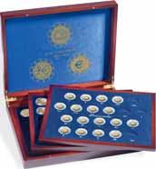 For 140 2-euro mynter i kapsler Myntdiameter 26 mm, 4 skuffer, hver inneholdende 35 runde rom (Diameter 32 mm),