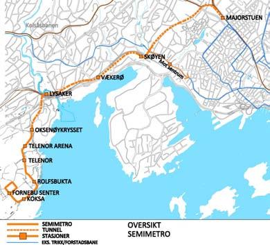 1.4.4 Semimetro I et langsiktig perspektiv bør trikkenettet gradvis utvikles til et banesystem som er lagt i helt separat trasé, og i tunnel der det er nødvendig for å sikre reisehastighet og