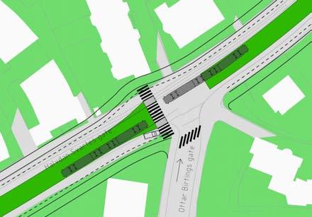 Det foreslås å føre Fornebubanen sammen med Lilleakerbanen i Nedre Skøyenvei. Her vil den gå inn på eksisterende bane og føres videre østover til krysset ved Halvdan Svartes gate.