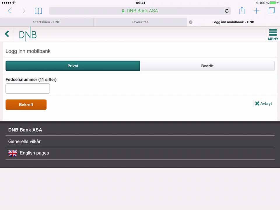 4 4) Under meny trykker du på Logg inn i Mobilbank 6 5 Dersom det