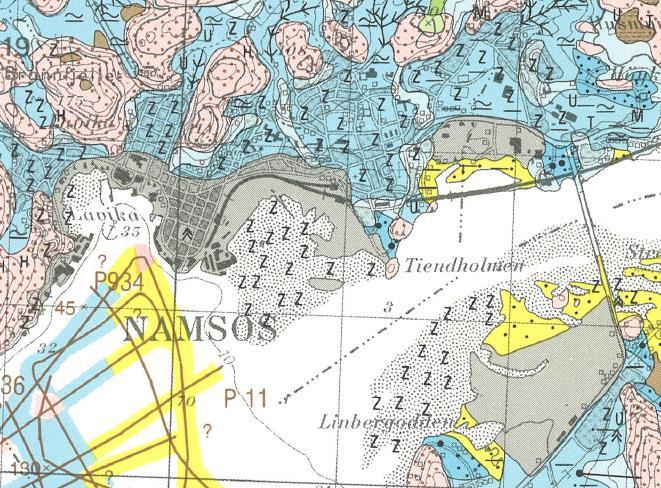 Grunnforhold Utfra kvartærgeologisk kart (figur 2-2) ligger tomta i et område med tykke havavsetninger (blå) som er overlagret av elveavsetninger (gul) og fyllmasser i toppen (grå «z»).
