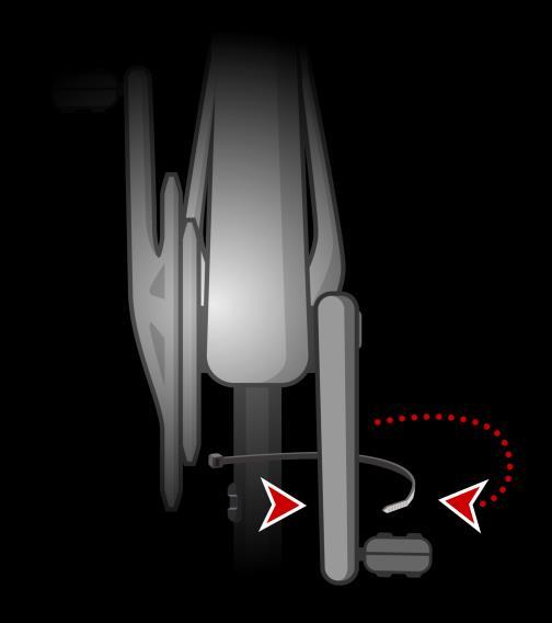 4. Fest pedalarmmagneten til en av pedalarmene på sykkelen. Magneten skal være vendt mot kjedestaget der du har festet kjedestagsensoren.