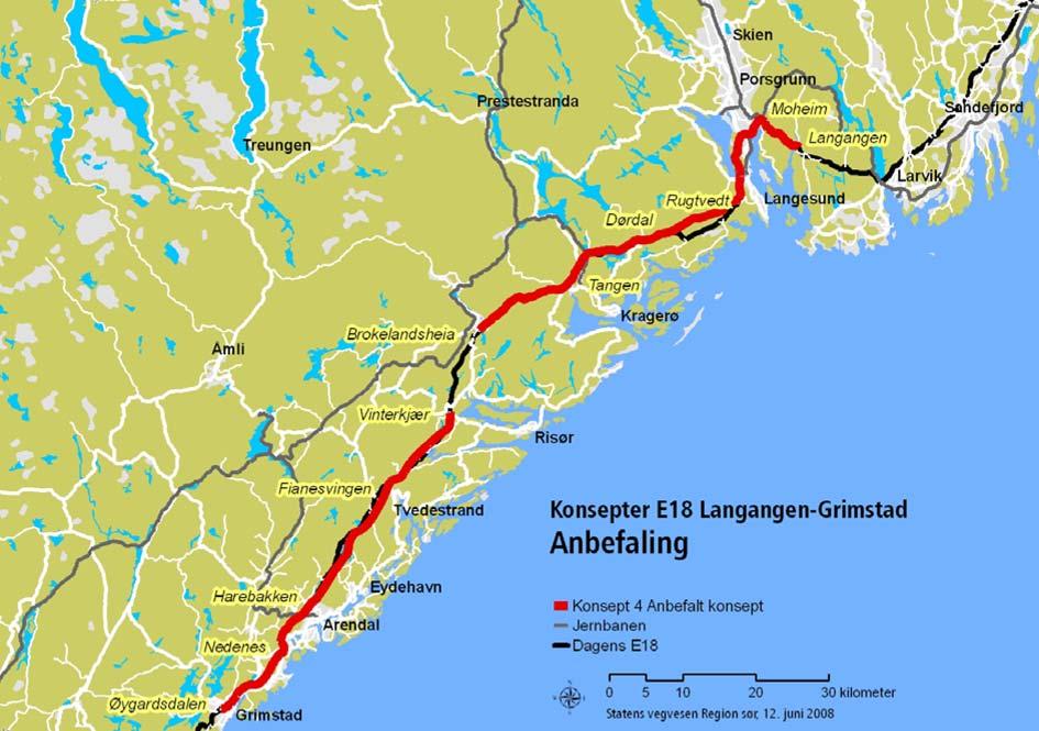4. Videre utredning og planlegging av sammenbindingen av Vestfoldbanen og Sørlandsbanen bør starte opp når finansieringen av utbygging av Eidangertunnelen er prioritert.