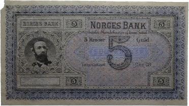 Sedler / banknotes 37 37 5 kroner 18--. Nåleutstanset tekst SPECIMEN/B.WCo/LONDON.