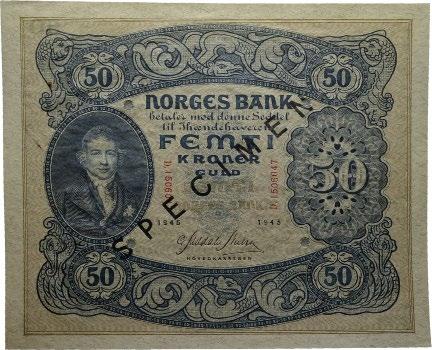 Sedler / banknotes 2.UTGAVE SPECIMEN 62 62 50 kroner 1945. D1506047 0 1 800 3.