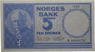 B8069170 0 300 94 5 kroner 1955. B9136027 0/01 200 95 5 kroner 1956. D7611677 0 300 96 5 kroner 1957.