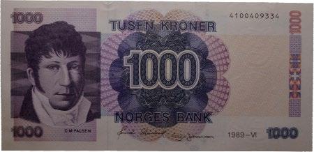 Sedler / banknotes 6. UTGAVE 99 99 1000 kroner 1989.