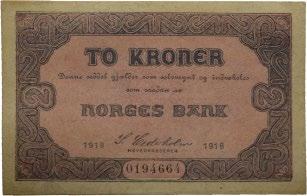 Sedler / banknotes SKILLEMYNTSEDLER 1. UTGAVE 108 111 108 2 kroner 1918.