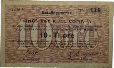 Sedler / banknotes KINGS BAY KULL COMP A/S 162 162 10 øre 1952/53. Serie F Nr.
