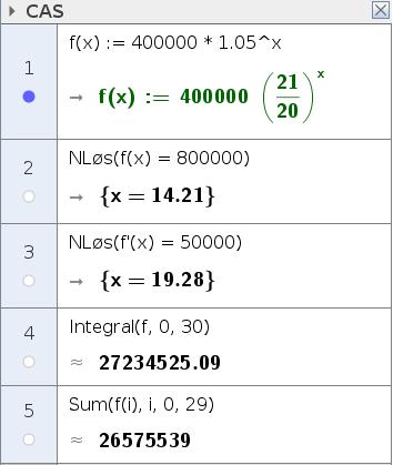 Figur 3: Utregninger for oppgave 1, del. Etter n år må det skyldige beløpet være lik null, vi får likningen S(n) = Br n T (1 + r + + r n 1 ) = 0.