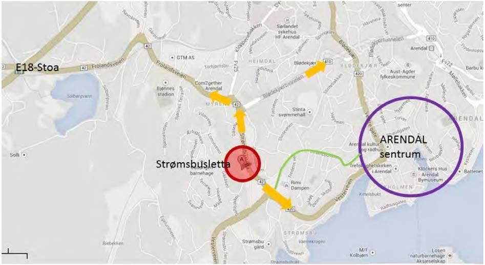 1 Beliggenhet Strømsbusletta 9 ligger i gangavstand til Arendal sentrum, langs fylkesvei 42, ca.1 km vest for byen.