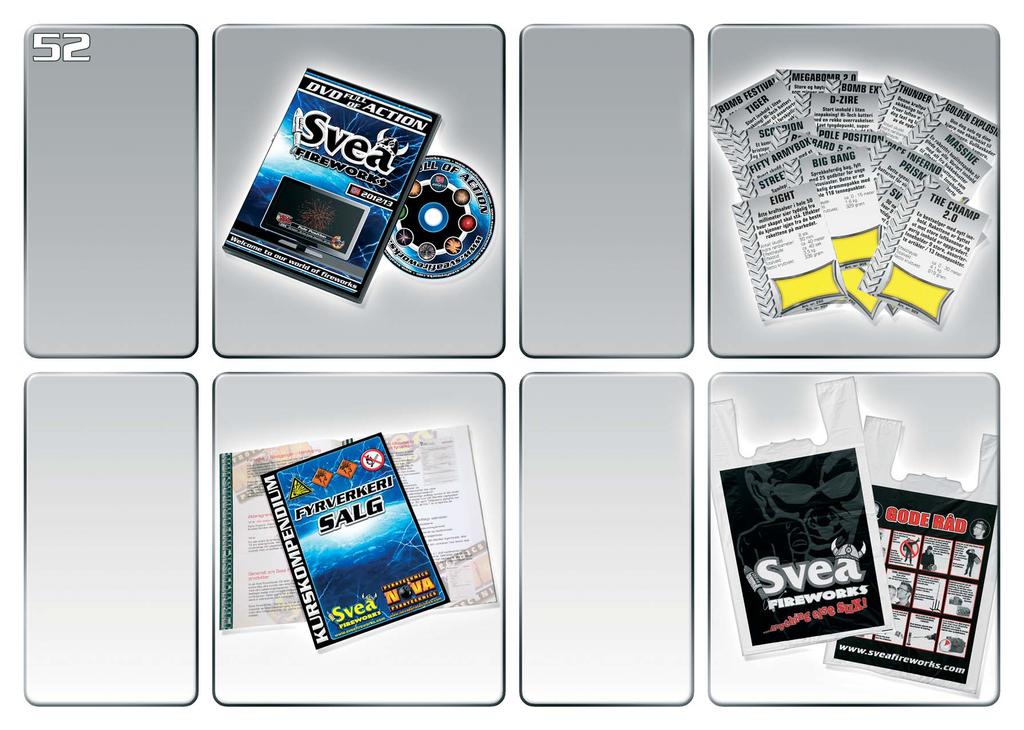 FYRVERKERI DVD Art.nr.: 1064 Beskrivelse: Fyrverkeridemo i høykvalitets spesialinnspilling for DVD. Effektene velges fra en fyldig og lettlest meny. La kundene oppleve sitt fyrverkeri før de kjøper.