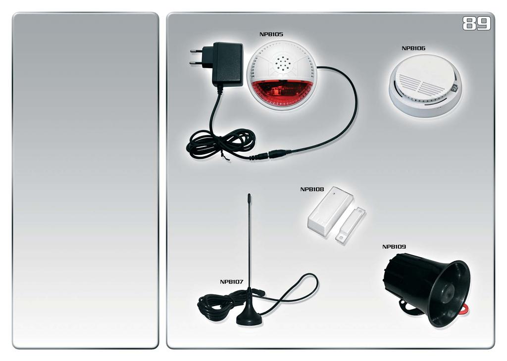 ALARMSENTRAL MINI Art. nr.: NPB105 Beskrivelse: Alarmsentral med innebygd sirene og blinkende strobelys. Kan håndtere opptil 8 stk. trådløse sensorer og 4 stk. fjernkontroller. NB!