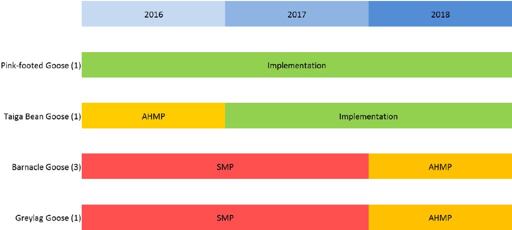 Planlagt innfasing av AHMP-Adaptive Harvest Management Plan Kortnebbgås og Taigasædgås har AHMP Kunnskapsgrunnlaget (SMP) for Grågås og