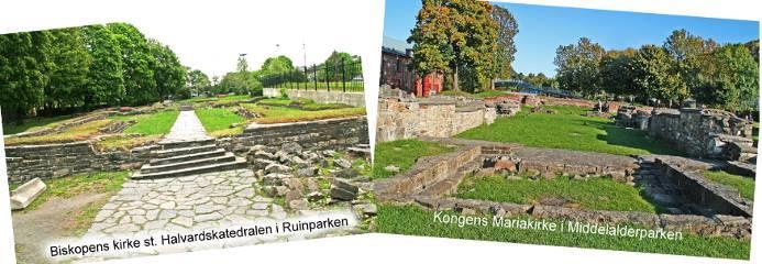 Biskopens senter med borg, kirke og kloster lå nord i byen, i det som i dag heter Ruinparken. Kongens slott, borg og kloster lå i sør, i det som i dag heter Middelalderparken.