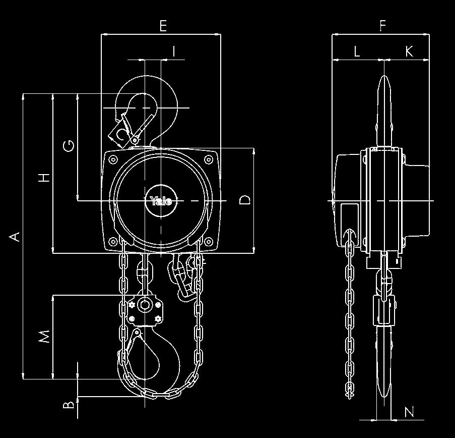 Overlastsikring n Kan leveres med kjettingsamler Taljene kan leveres i tre forskjellige ATEX versjoner: n ATEX BASIC II 3 GD c IIB T4 / II 2 GD c IIA T4 n ATEX EDIU II 2 GD c IIB T4 n ATEX HIGH II 2