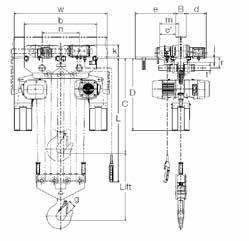 ELEKTROTALJER - Store kapasiteter med motorkatt n 230V/400V, 50-60Hz, 3 fas n Kontaktorstyrt, styrespenning 24V n Leveres med ønsket heisehøyde og lengde på