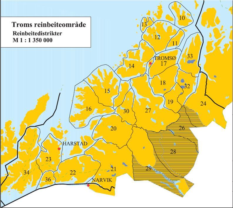 Inndeling av Troms reinbeiteområde Hvert reinbeitedistrikt