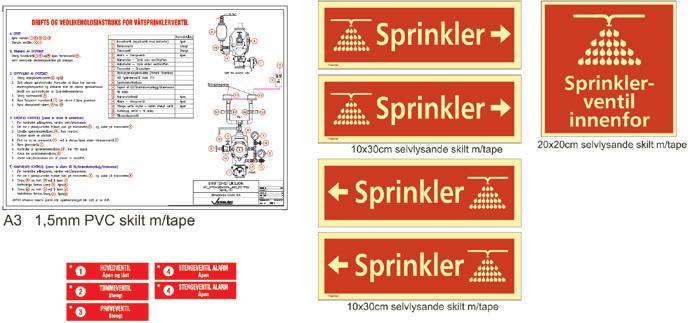 Sprinklerskilt Sprinklerskilt -pakke Kommer komplett med driftsinstruks og alle skilt som trengs. NRF nr. Beskrivelse Strekkode Enh.