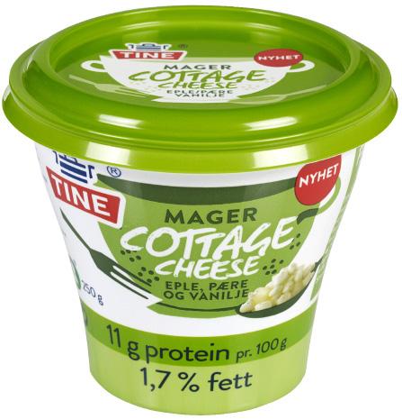 TINE Cottage cheese Orginal 96 kcal 4,3 g fett 50 mg kalsium Velegnet i matlaging og som pålegg.