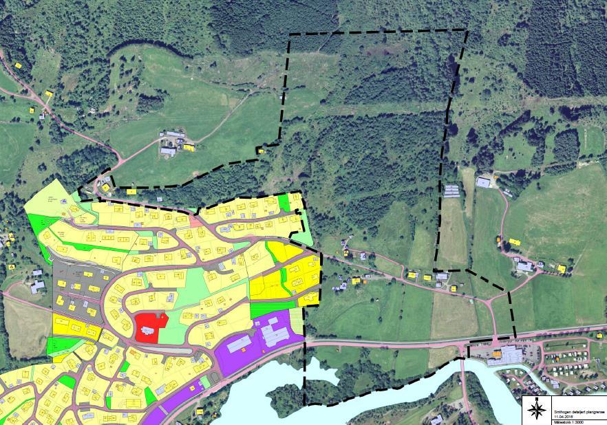 Figur 2: Planområdet «Smiehogen» indikert med svart stipla grense på flyfoto (Målestokk 1:3000). Kart frå Kommuneplanens arealdel (11.04.2016). 1.2. Topografi, hydrologi og vegetasjon Planområdet ligg på nordsida av dalføret, mellom elva Jølstra, og lia under Nova og Gravsfjellet (851 m o.