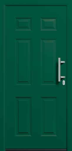 Klassisk sjarm 20 Motiv 100 NYHET Avbildet: Mosegrønn RAL 6005 Håndtak i rustfritt stål HB 14-2 på stålfylling, med 6 speilprofiler, U D -verdi på