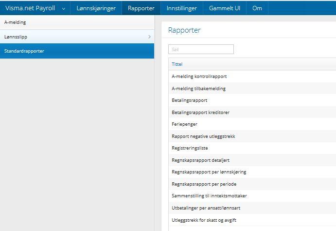 Rapporter i Payroll I Payroll finnes det et utvalg av rapporter som kan