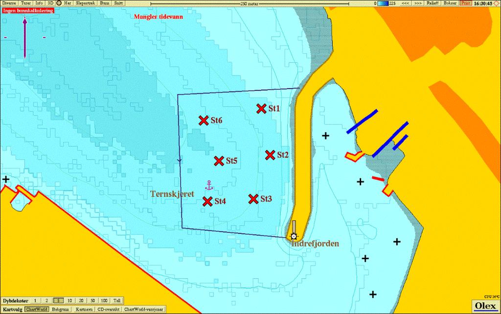 3 Lokalitetsbeskrivelse og bunntopografi Figur 2 viser oversiktskart der prøvetakingsstasjonene er tegnet inn. Lokaliteten er planlagt å ligge ligger på vestsiden moloen i Rypefjord.