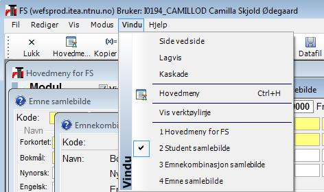 Dersom du for eksempel skal åpne Emne samlebilde i modulen Studieelementer, merker du av for riktig modul, klikker på Bilder og deretter Emne samlebilde.