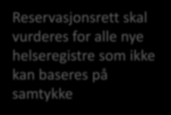 sentrale helseregistre uten samtykke, men med reservasjonsrett