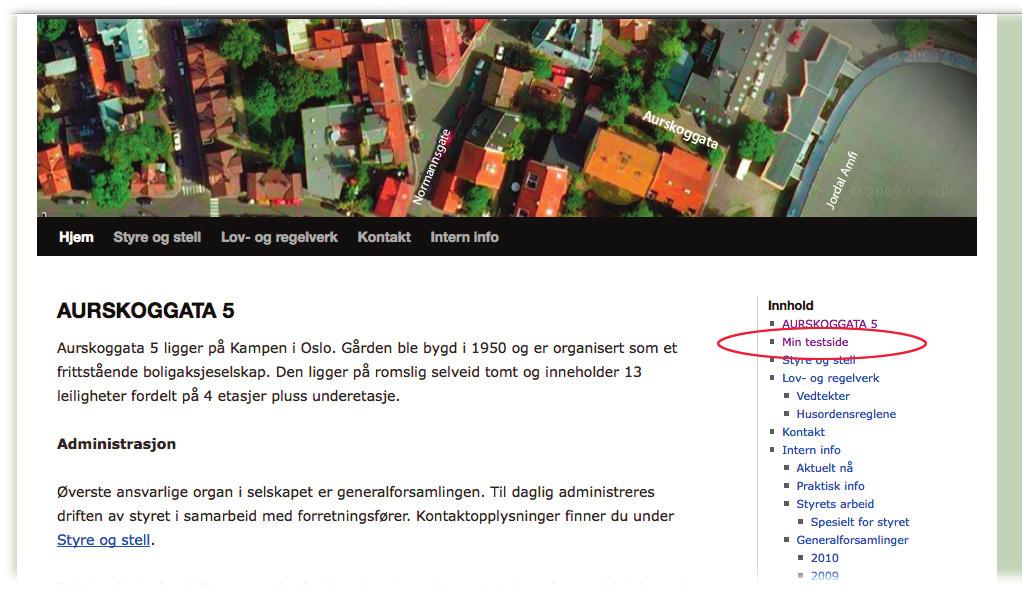 "Forhåndsvis" gir deg mulighet for å sjekke at alt ser ut som det skal før du publiserer den nye siden.