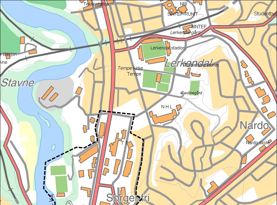 4.4 Influensområdet Området som påvirker planområdet er vist med stiplet avgrensningslinje i kartet. Influensområdet inkluderer hele Tempe og boligområdene i øst ved Øystein Møylas veg.