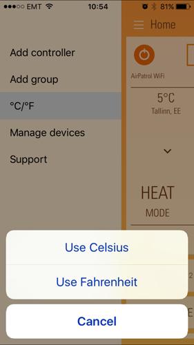 Celsius / Fahrenheit konvertering Bytter mellom temperaturenhet Du kan endre