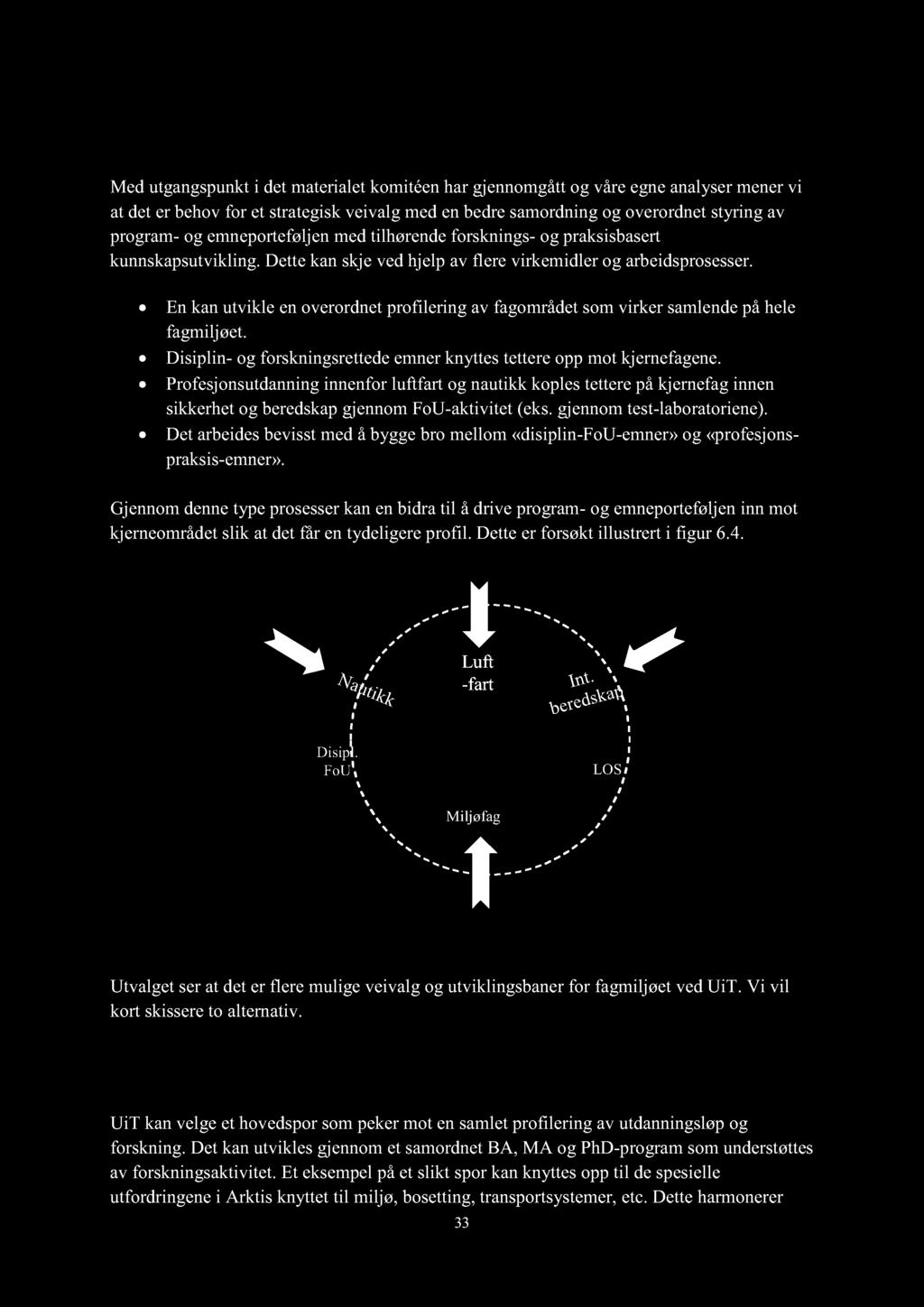 6.4 Valg av løsningsmodell Behov for profilering Med utgangspunkt i det materialet komitéen har gjennomgått og våre egne analyser mener vi at det er behov for et strategisk veivalg med en bedre