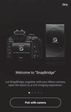 4 Smartenhet: Start SnapBridge-appen og trykk på Pair with camera (Par med kamera).