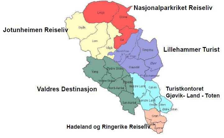 Fig. 3. Oversikt over destinasjonsselskap i Oppland fylke Destinasjonsselskapene i Oppland er en av Oppland fylkeskommunes utøvende samarbeidspartner.