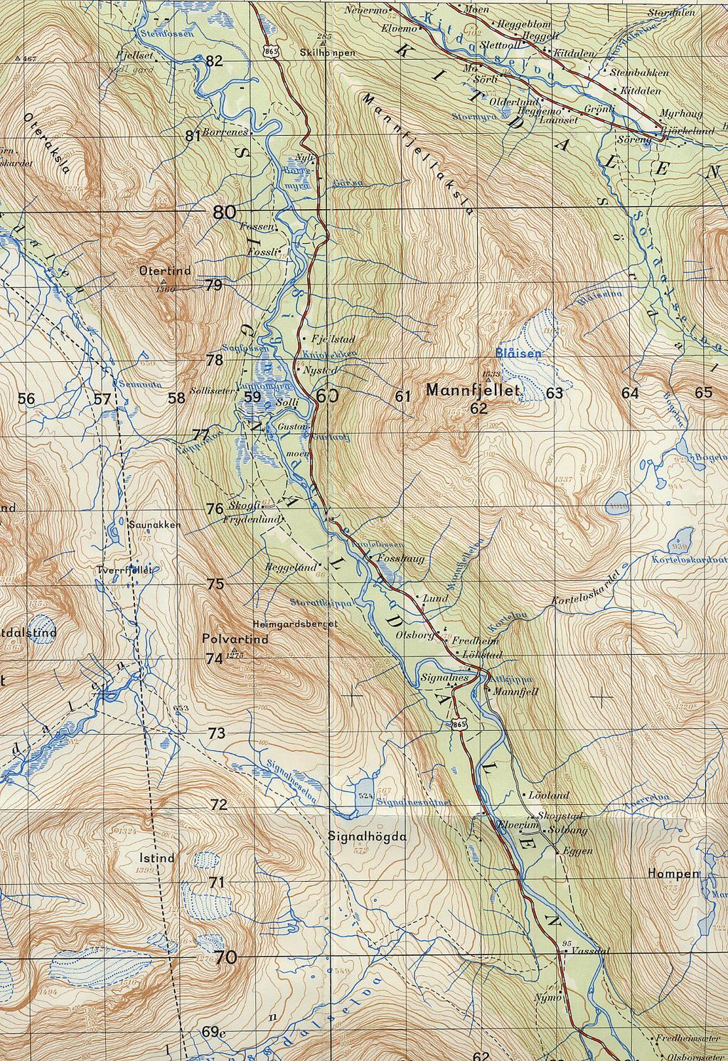 Storfjorden (kartblad 1633 III og 1633 IV i M711-serien). Nedslagsfeltet har et areal på 473 km2 og er dominert av bjørkeskog og høyfjell.