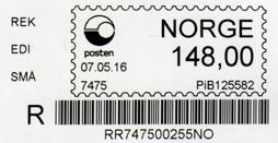 Nordenfjeldske Filatelistforenings Stempelkatalog Trøndelag Portoetiketter brukt i Trondheim Den 4. april 2016 tok Posten i bruk en ny printer for portoetiketter. Printeren ble tildelt ca.