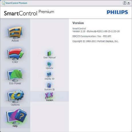 SmartControl Premium - Når denne er valgt, vises About (Om)-skjermen.